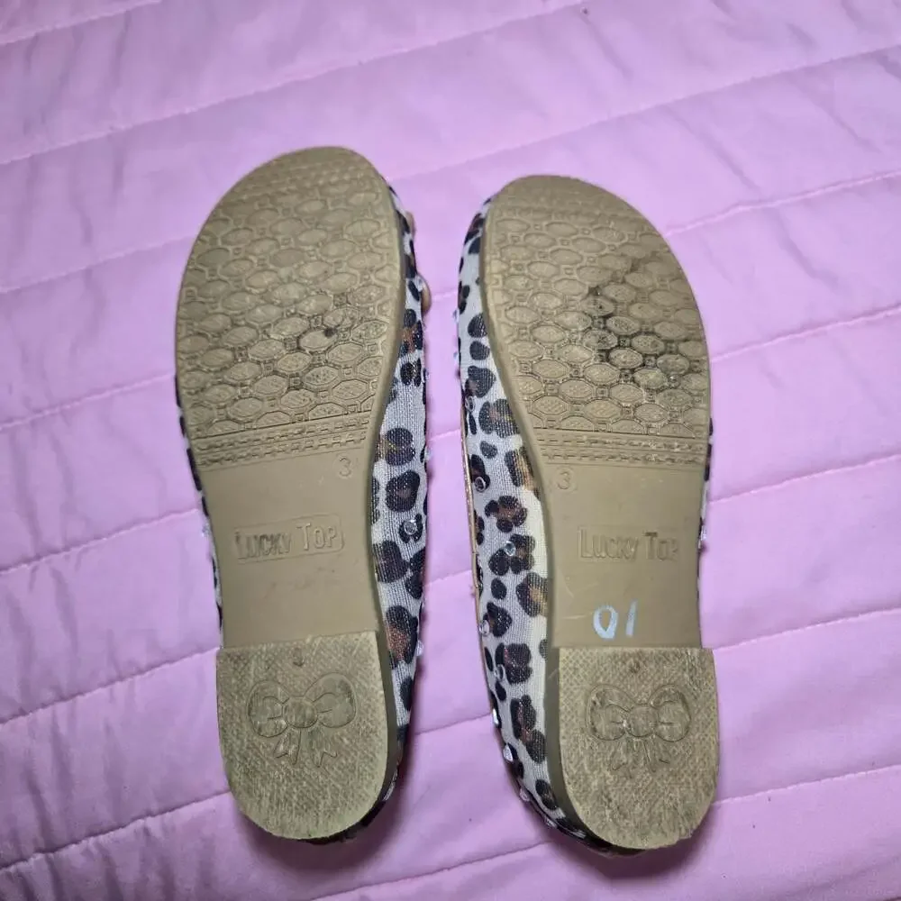Lucky Top Girls Leopard Print Bow Mary Jane Flats Size 3
